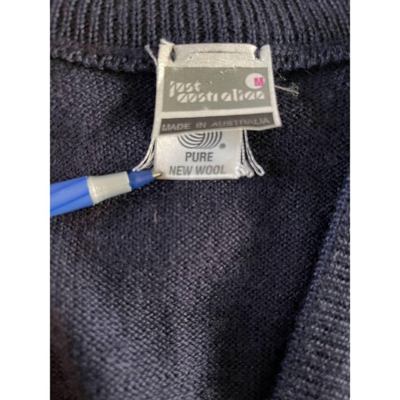 Australian Kangaroo Breast Logo Navy Blue V-Neck 100% Wool Sweater size: Medium - Picture 3 of 4
